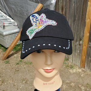 Ladies Black Hummingbird BLING Hat NEW